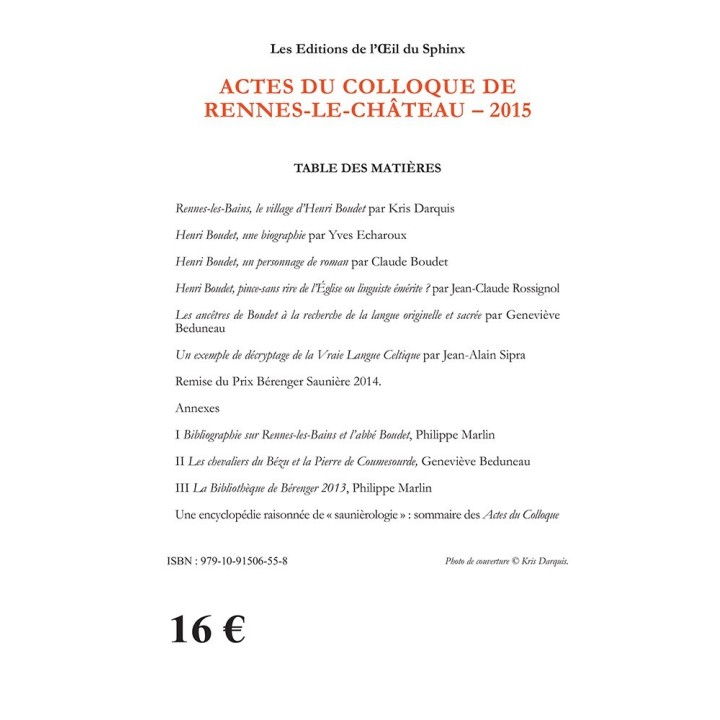 Actes du Colloque d'Études & de Recherches sur Rennes-le-Château 2015