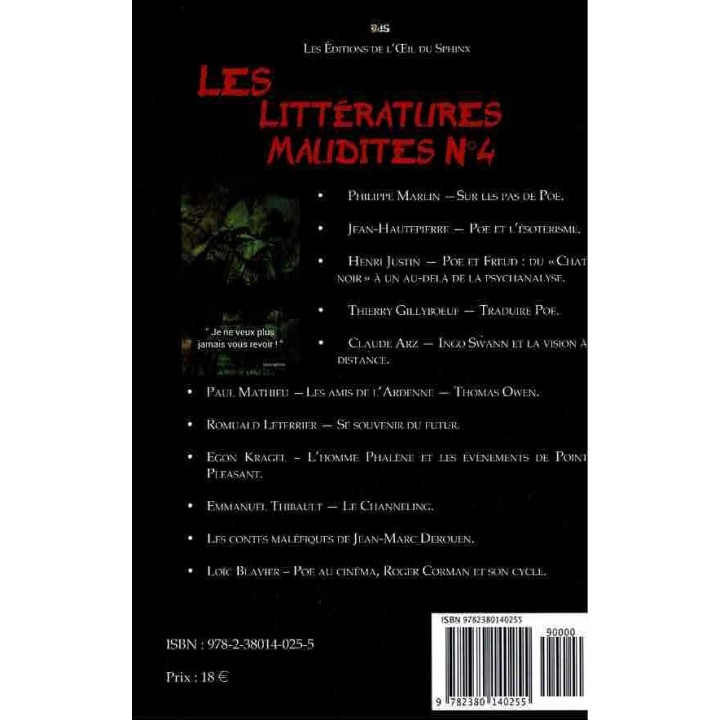 Les Littératures Maudites N°4 - Actes du Salon 2019 dédié à Edgar Allan Poe Médiathèque Voyelles, Charleville-Mézières